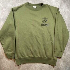 Vintage USMC Sweatshirt Mens Small Green Marine Corps Globe Eagle Logo Made USA